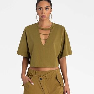KBB by Kahlana “The Cut Off Tee” Olive Green Women's Top